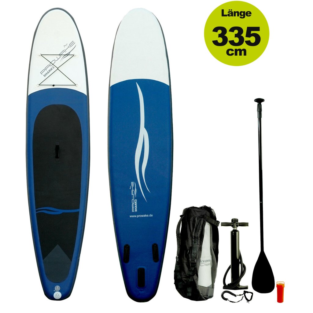 (AUSVERKAUFT) SUP inflatable iSUP PROWAKE Shark3:  Stand Up Paddle Board 335 cm / 11'0"  - Hochdruck Drop-Stitch Verbundboden
