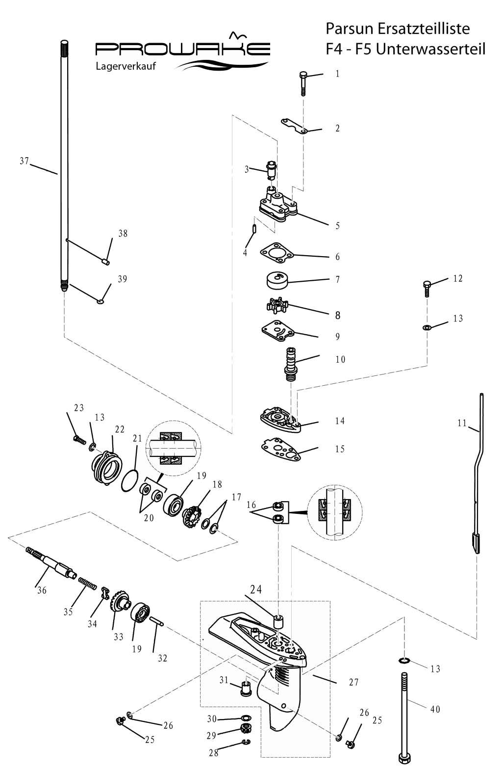 Parsun F4/F5  Ersatzteile / Spare Parts: Unterwasserteil Wasserpumpe