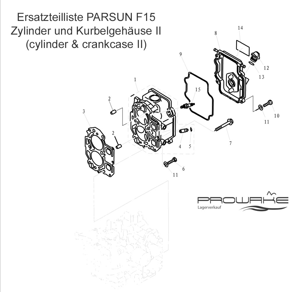 Parsun F15 (B)  Ersatzteile / Spare Parts: Zylinder+Kurbelgehäuse II
