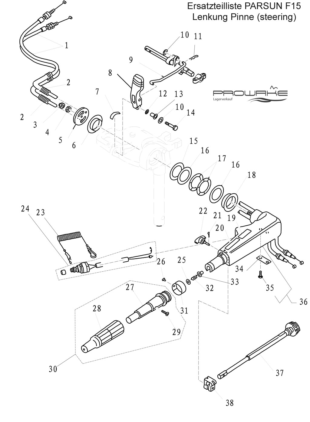 Parsun F15 (B)  Ersatzteile / Spare Parts: Lenkung