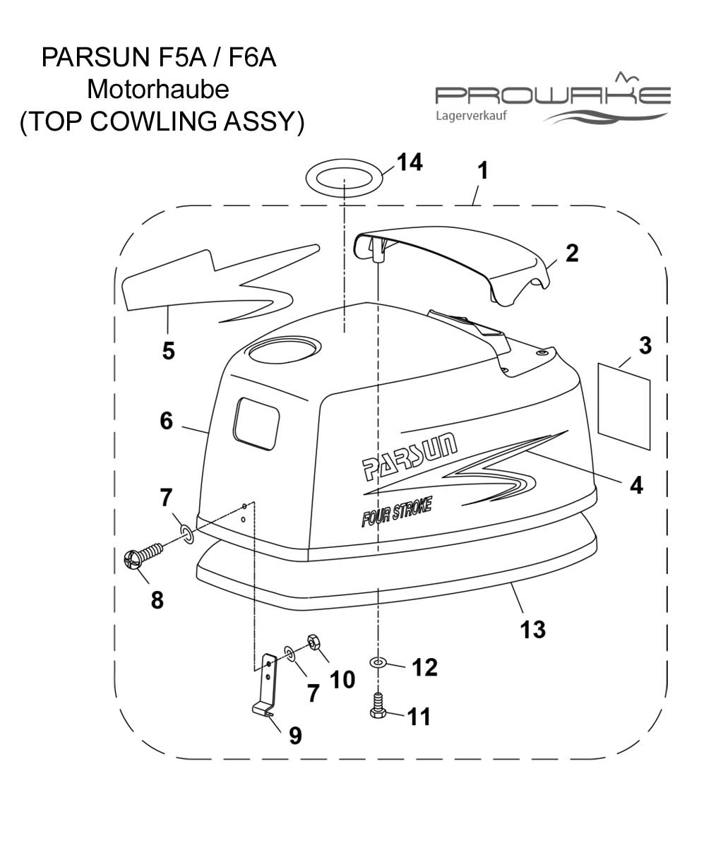 Parsun F6A  Ersatzteile / Spare Parts: TOP Motorhaube