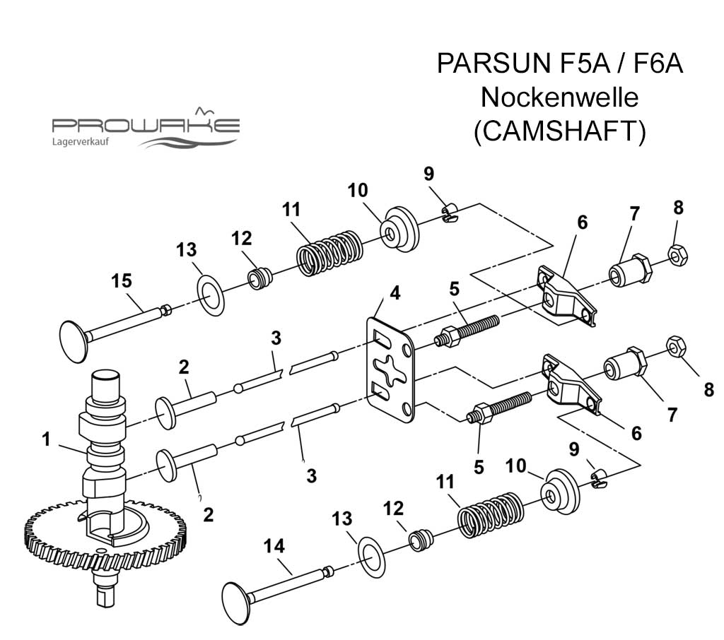 Parsun F6A  Ersatzteile / Spare Parts: Nockenwelle + Ventil