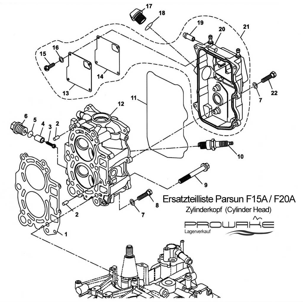 Parsun F15 (A) Ersatzteile / Spare Parts: Zylinderkopf