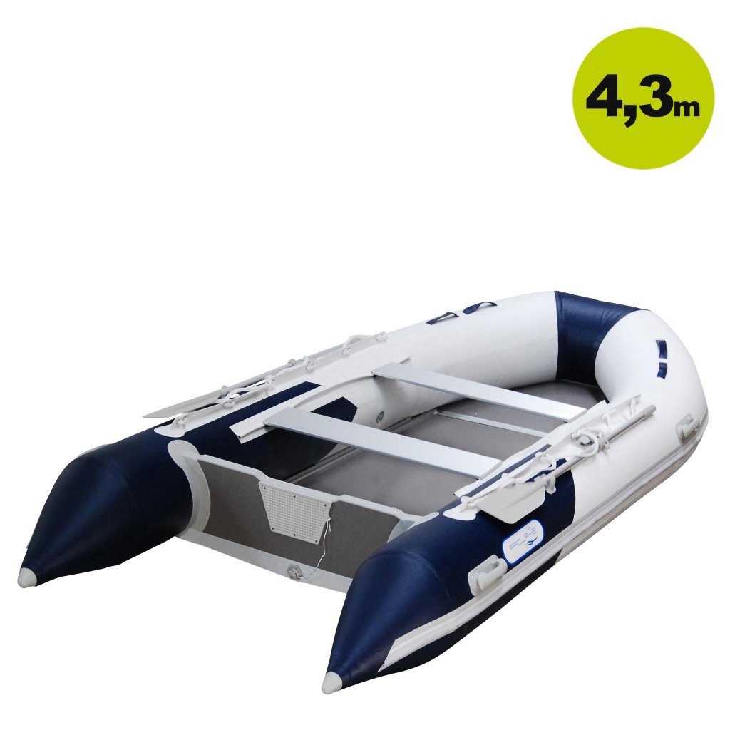 Schlauchboot Prowake AL430: 430cm lang mit Aluminiumboden - blau/weiß - für bis zu 8 Personen (versand-kostenfrei)