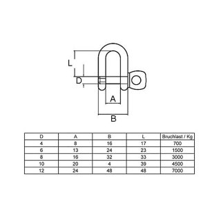 Details:   Edelstahl Schäkel 10 mm gerade Ausführung / Dee Shackles, Edelstahl Schäkel, Schäkel gerade 