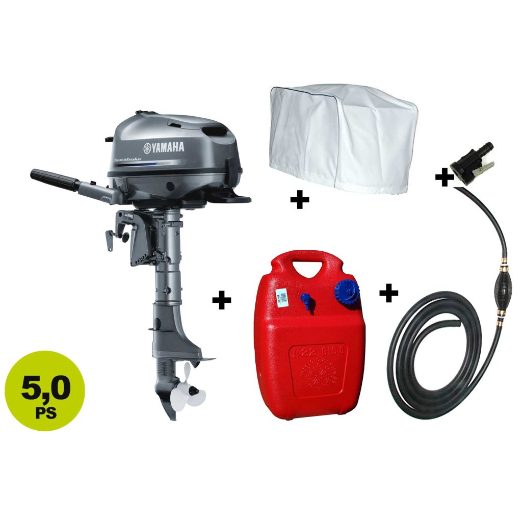 Set Angebot: Yamaha 5PS Außenbordmotor F5 AMHS +  Kraftstofftank + Kraftstoffanschluss + Schlauch mit Pumpball + Motorabdeckung, Versand kostenlos*