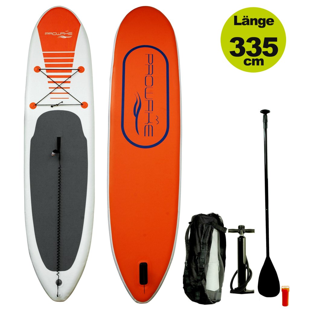 Aufblasbares PROWAKE SUP "Allround 11", Stand Up Paddle Board 335cm (11.0 Fuß) mit Hochdruck Drop-Stich Boden, Farbe "RESCUE Orange"