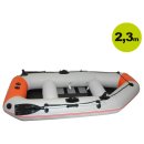 (AUSVERKAUFT>Schlauchboot Prowake IBP230: 230 cm lang mit Lattenboden, signal-orange / grau, inkl Angelrutenhalter