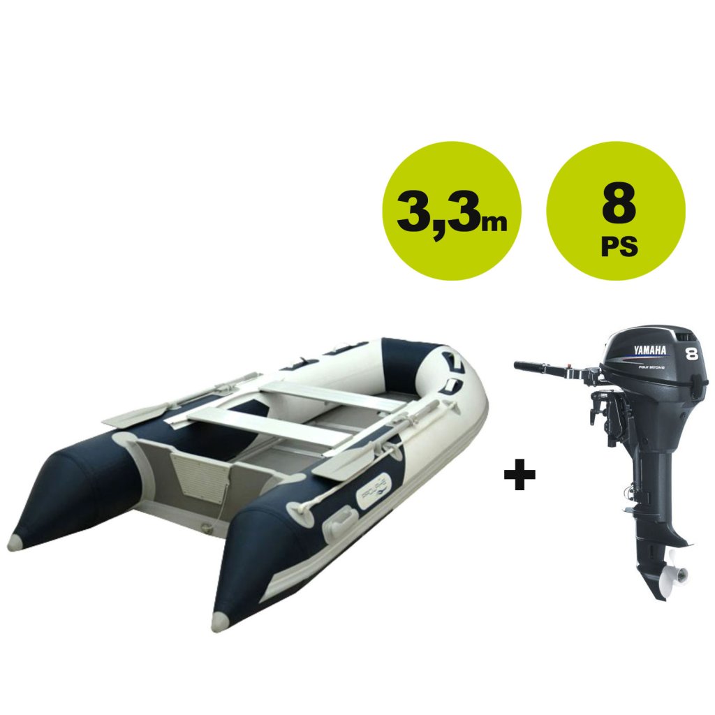 (AUSVERKAUFT !) Schlauchboot mit Motor: Set Prowake Aluboden Schlauchboot AL 330cm blau + Yamaha 8 PS  Außenborder F8 CMHS