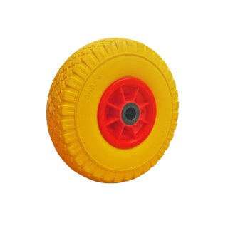 YERD pannensicheres Rad: PU-Rad mit gelbem Mantel, Raddurchmesser 260 mm (Rad für Bollerwagen o. Sackkarren)