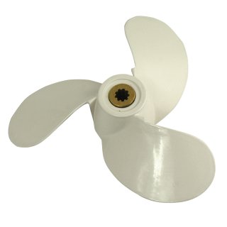 Außenborder Propeller für Yamaha 2,5 - 6 PS,  7 1/4" Durchmesser, 6" Steigung,  mit 9 Zähnen, Aluminium weiß lackiert