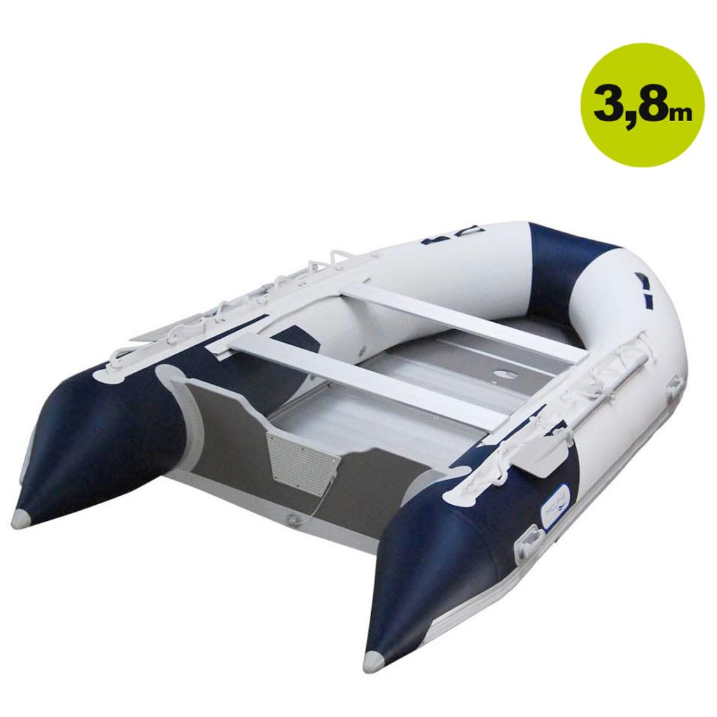 (AUSVERKAUFT) Schlauchboot Prowake AL380: 380cm lang mit Alu-Boden - blau/weiß - für bis zu 6 Personen